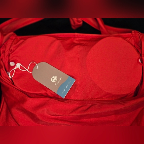 Red Tummy Control Halter One-Piece Swimsuit NWT Size XL - Picture 5 of 6